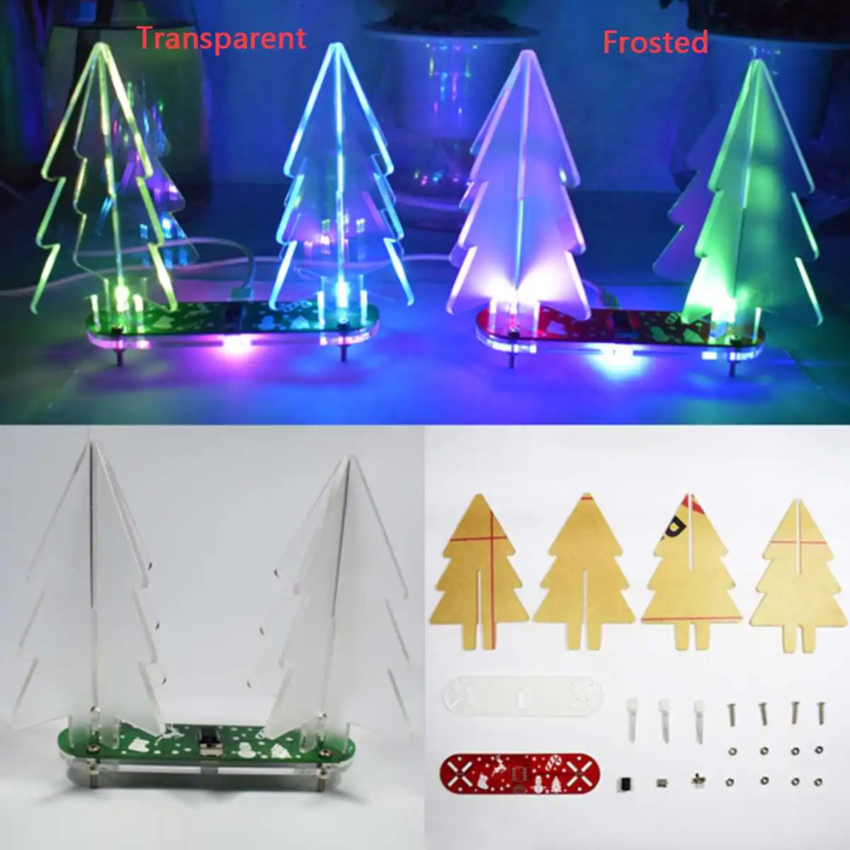 

DIY Full Color Changing 3D LED Acrylic Christmas Tree Electronic Learning Kit Module for Christmas Tree Decorations DIY Crafts