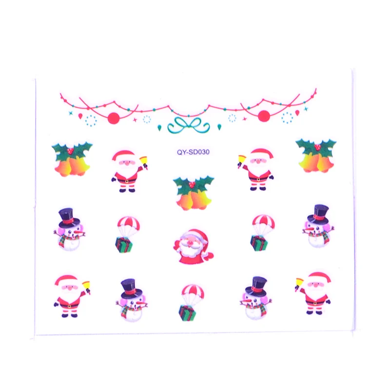 1 шт., красивые рождественские украшения для ногтей, разноцветные переводные наклейки из фольги для ногтей, снежный цветок, лось, подарок, Санта-Клаус, клейкая бумага