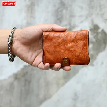 

Men's Short Wallets Clip Card Holder Purse Soft Leather Handmade Retro Wallet Genuine Leather Vertical Section Youth First Male