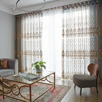 

European Style Curtains for Living Dining Room Bedroom PolyesterTwisted HealdGradient YarnFabric Relief Embroidery Fashion Tulle