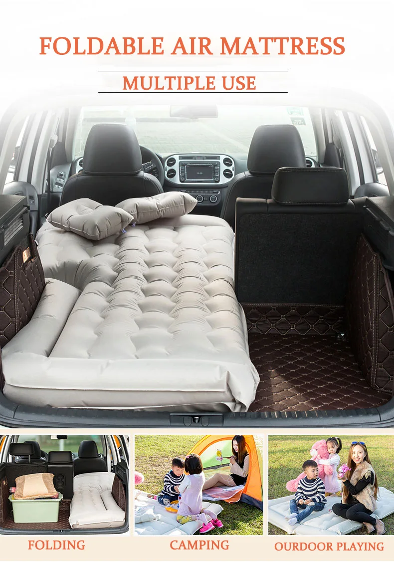 JASSE Car Travel Inflatable Mattress Air Bed Cushion Camping Universal SUV Extended Air Couch with Two Air Pillows 19Y01001