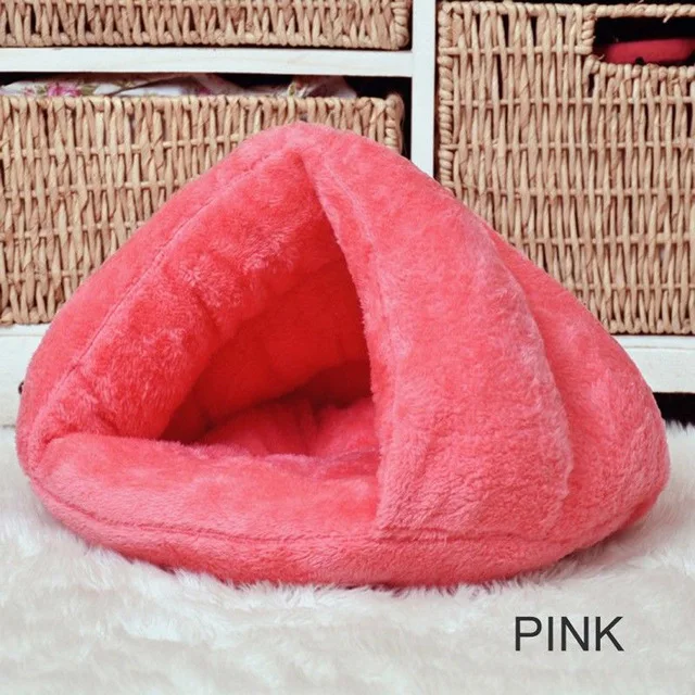 New pet dog cat cave igloo bed basket house kitten soft cozy indoor cushion kennel hot - Цвет: Розовый