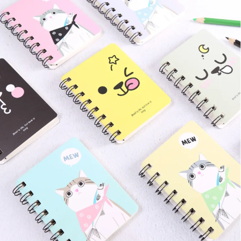 

Cartoon Mini Rollover Portable Coil Notebook Cute Cat Facial Expression Loose-leaf Notepad Diary School Supplies Stationery