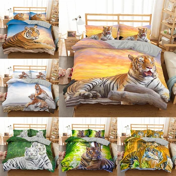 

3D Bedclothes Tiger Pattern Duvet Cover Set Single Twin Double Queen Size Bedding Set Comforter Cover Set