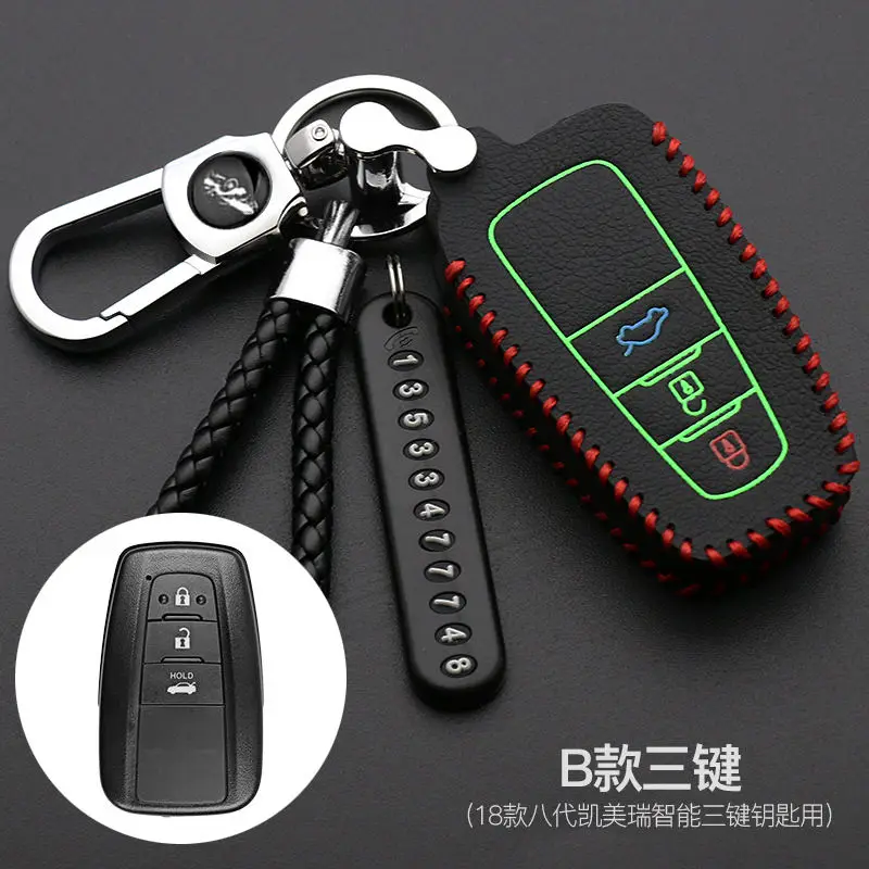 

leather Dandkey Fob 2-3 Buttons Car Remote Key Shell For Toyota Camry RAV4 Corolla C-HR 2019 Smart Key Case Cover Car Styling