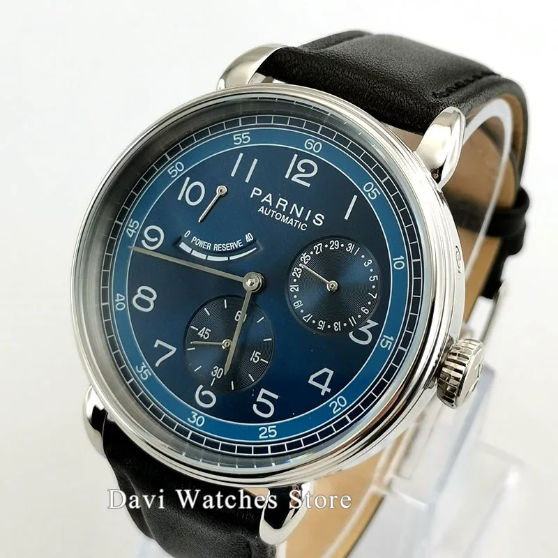 

New Arrive Polished Vintage Mens Watch 42mm Parnis Blue Dial White Dila Black Dial Sea-gull Automatic Movement Mens Watch