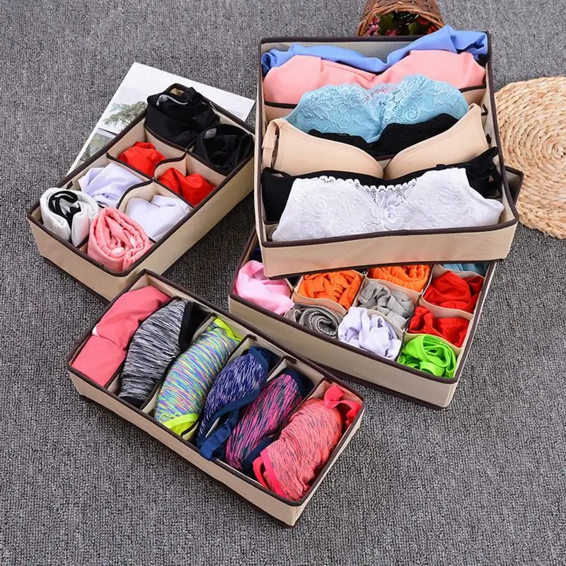 3 Set Drawer Organisers Foldable Wardrobe Organisers Drawer Dividers Collapsible Storage Basket Bins Closet Containers Fabric Storage Boxes for Underwear Bras Socks Tie Scarves Home Bedroom Organiser 
