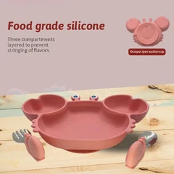 Baby Dishes Silicone Suction Plate Cute Dishes Crab Children Feeding Plate Non-Slip Tableware Baby Food Feeding Children Bowl