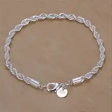 " веревочный браслет мужской 4 мм Стерлинговое Серебро 925 витая Цепочка женская серебро