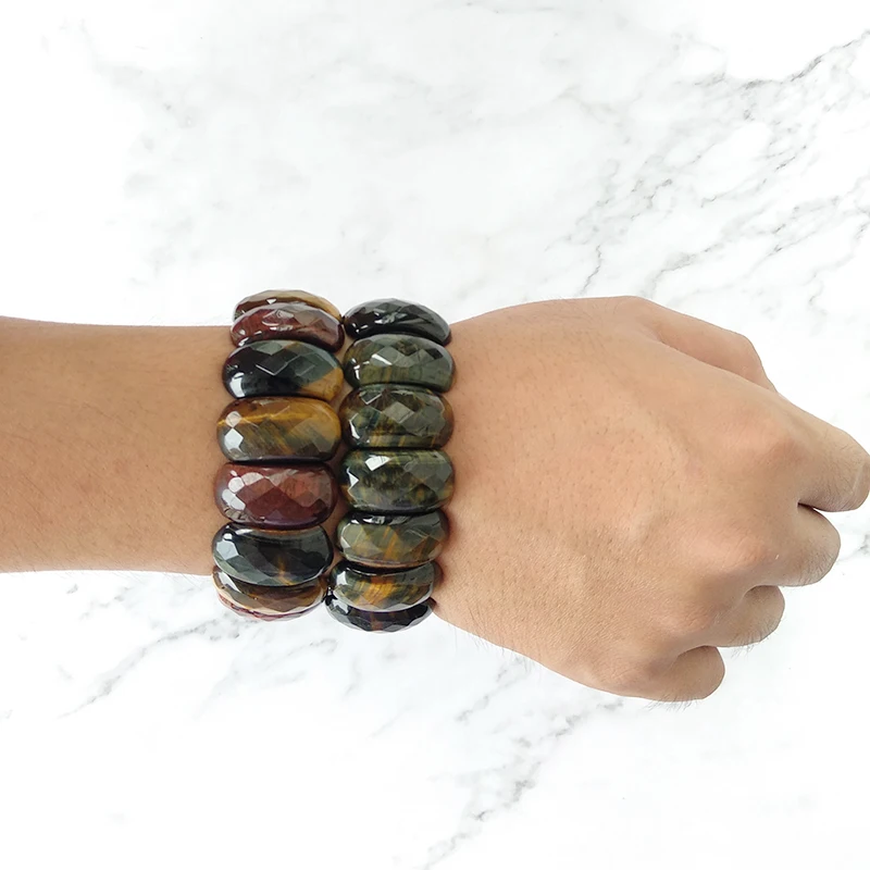 BOEYCJR Red Yellow Blue Magic Tiger Eye Natural Stone Beads Bangles& Bracelets Handmade Jewelry Energy Bracelet for Men