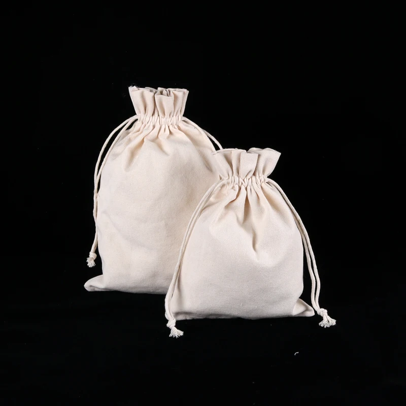 

Many Sizes Drawstring Gift Packaging Bag Canvas Pouches 2PCS Beige Blank Candy Snack Bags Travel Clothes Storage Handle Bags