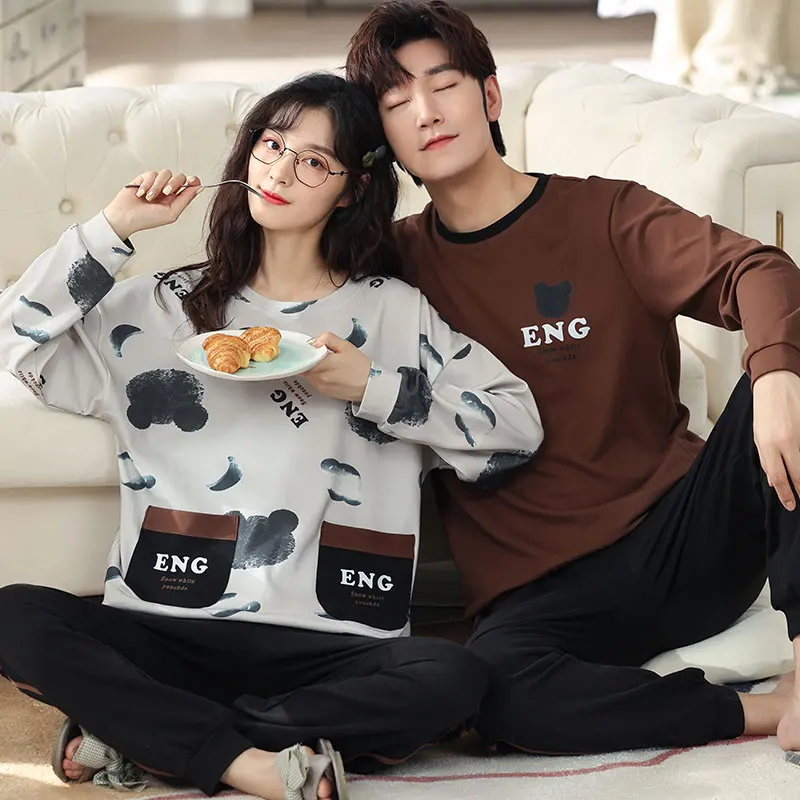 Новинка 2021 осенне-зимние хлопковые Пижамные комплекты для влюбленных стильная