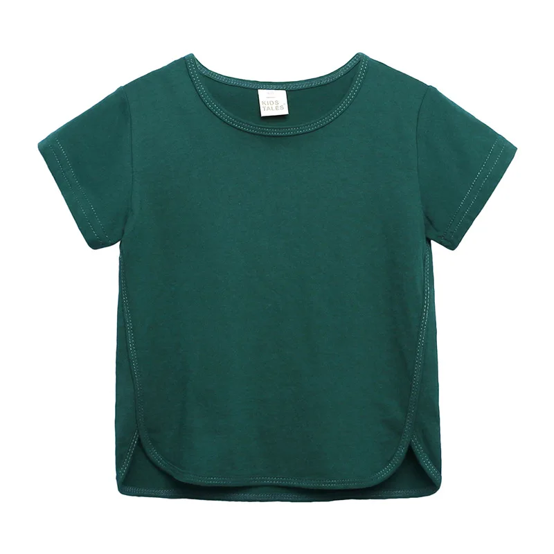 Однотонная хлопковая летняя Мягкая футболка с короткими рукавами для малышей, дышащая Освежающая хлопковая одежда для мальчиков и девочек, Рубашки, Топы - Цвет: Зеленый