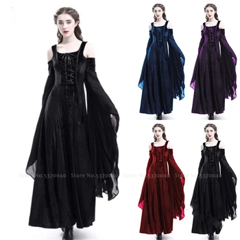 

Medieval Vintage Formal Princess Dress Women Elf Queen Witch Vampire Cosplay Costumes Halloween Carnival Party Palace Dresses