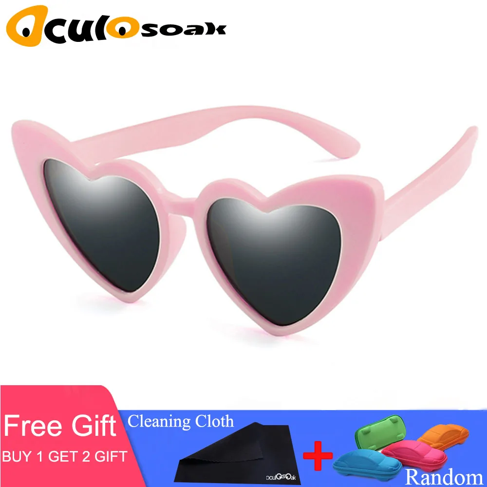

TR90 Kids Polarized Sunglasses Children Heart Sun Glasses Girls Boys Silicone UV400 Child Mirror Baby Eyewear Gafas with box