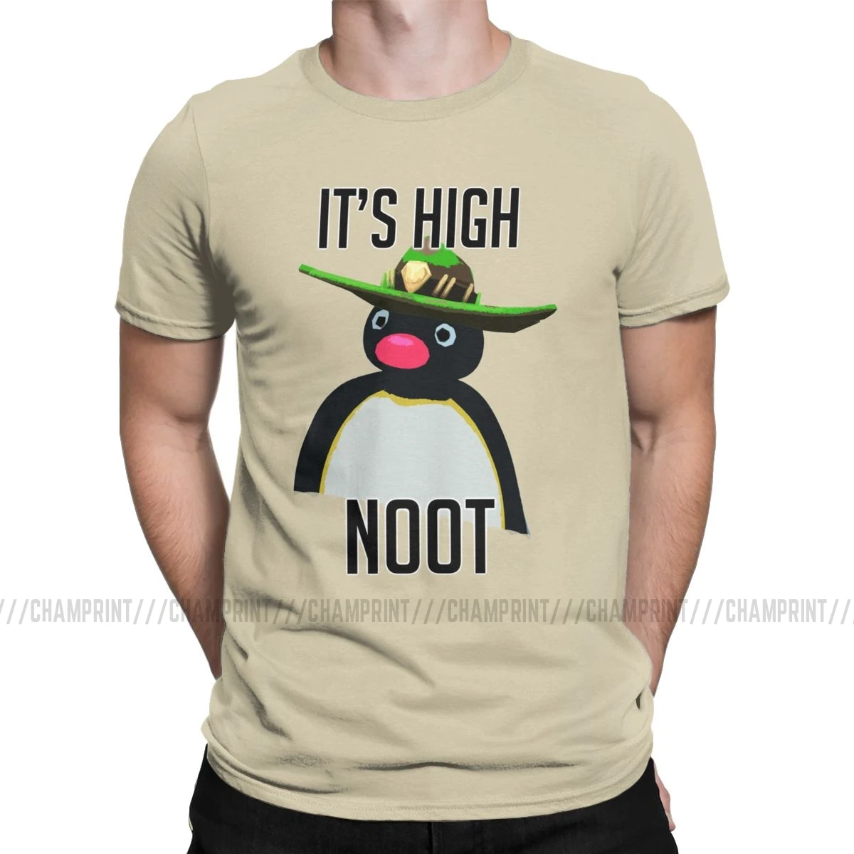 Мужские футболки High Noot, Pingu Penguin Meme, хлопковая одежда с забавным рисунком, модные футболки с коротким рукавом и круглым вырезом, футболки больших размеров - Цвет: Хаки