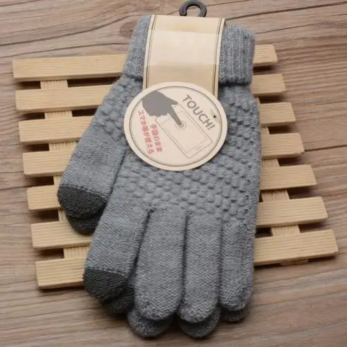 Grey Women Man Winter Soft Knit Touchable Screen Gloves Texting Capacitive Smartphone Gloves - Цвет: Grey
