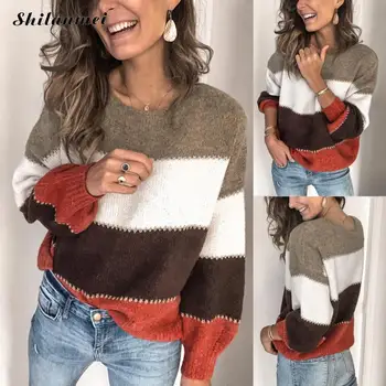 

Women Sweater 2019 New Fashion Striped Knitted Pullovers Long Sleeve Autumn Winter Causal Pull Femme Loose Women Sweater Jumper