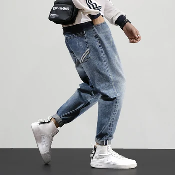 

Fashion Streetwear Men Jeans Retro Blue Loose Fit Stripe Designer Harem Pants Big Size 28-42 Vintage Designer Hip Hop Jeans Men