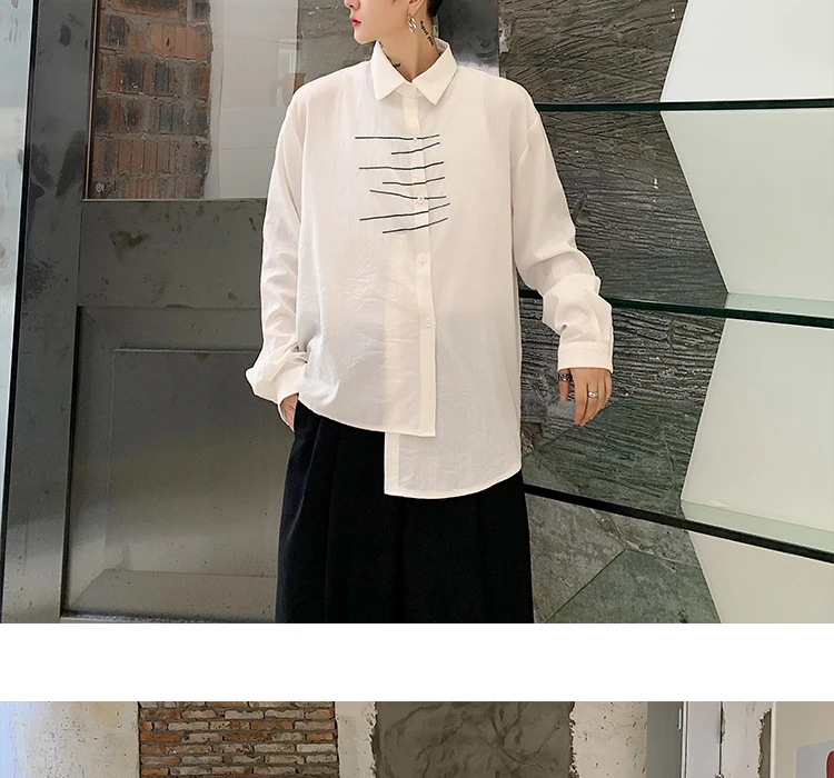 Men Long Sleeve Embroidery Irregular Casual Black White Shirt Male Streetwear Hip Hop Gothic Japan Dress Shirt