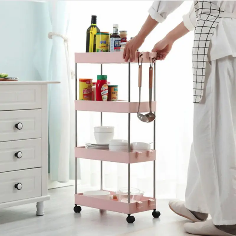 

3/4 Layer Refrigerator Space Stroller Kitchen Bathroom Interspace Rack Holder with Roller Shelves Movable Storage Rack HOT
