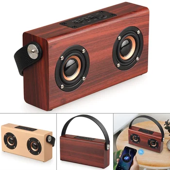 

6W Yellow / Red Wood Grain Portable Retro Bluetooth Speaker Support TF Card/AUX Playback Function for Camping/Dancing/Yoga