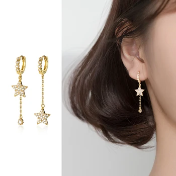 

Mocanie Clear CZ Star Water Drop Shape Asymmetry 925 Sterling Silver Luxury Hoop Earring for Women Fashion Wedding Fine Jewelry