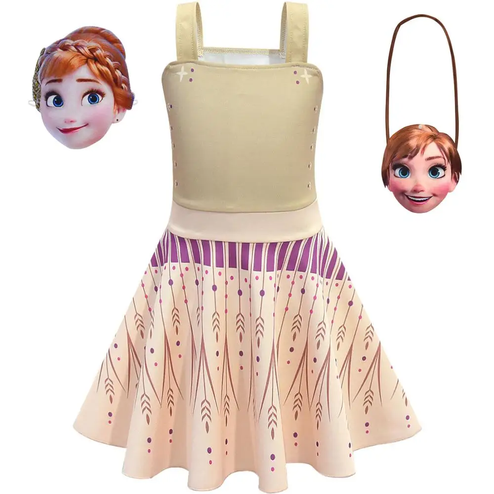 Dress Mask Bag Новинка года; платье для девочек с изображением Анны и Эльзы комплект для костюмированной вечеринки на Рождество и Хэллоуин из мультфильма «Холодное сердце 2»; жилет для дня рождения и костюмированной вечеринки платье для балета - Цвет: Dress Mask Bag