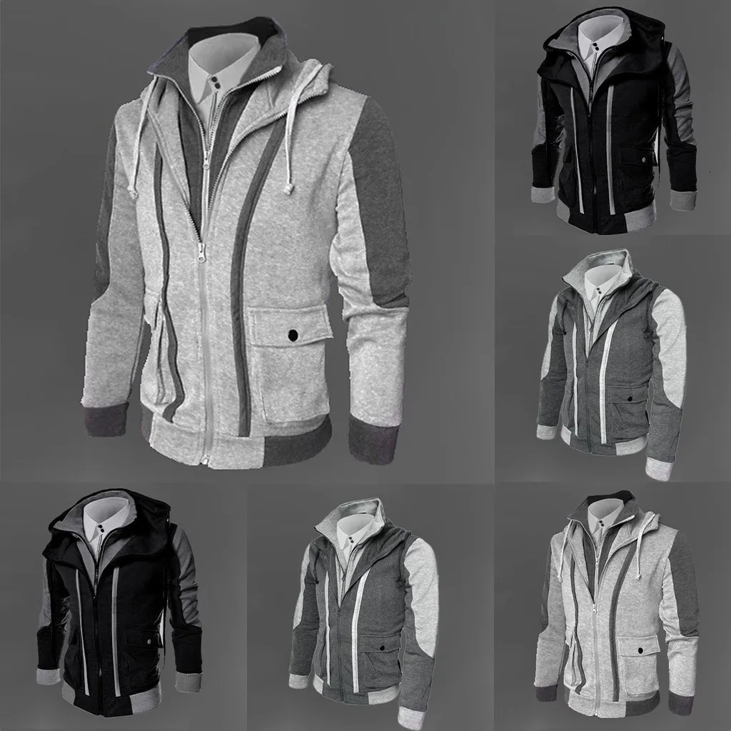 Куртки Мужская брендовая одежда Мужская s бомбер мужская Повседневная мода с длинными рукавами на Молнии поддельные из двух частей