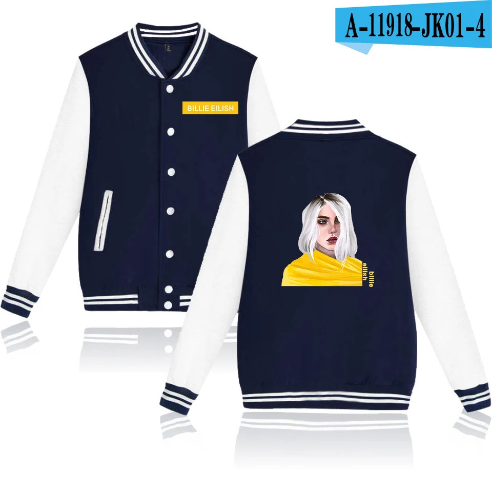 New Billie Eilish Baseball Jacket Women/Men Harajuku Sweatshirt Fashion Winter Billie Eilish black+white Baseball Jackets Tops - Цвет: As picture