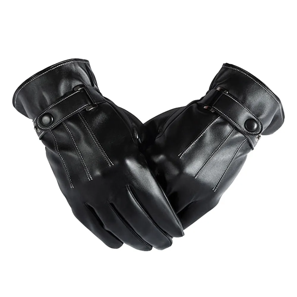 Мужские перчатки для сенсорного экрана ветрозащитные уличные мотоциклетные кожаные Нескользящие искусственные утолщенные перчатки из искусственной кожи короткие тонкие/толстые перчатки - Цвет: Black I
