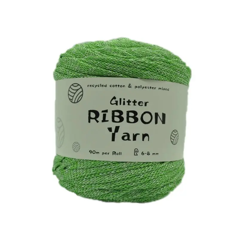 Green Тканая пряжа для вязания крючком из блестящей ленты для рукоделия - Цвет: Green