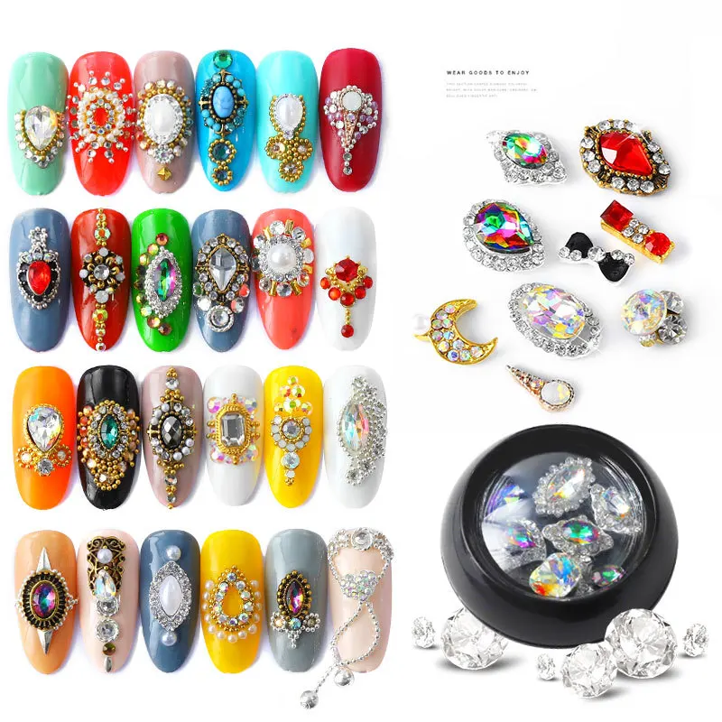 

Nail Diamonds Rhinestones Mixed Crystal Stones Glitter Alloy Big Size Colorful Gem Nails Art Decoration Stass Box Manicure Tool