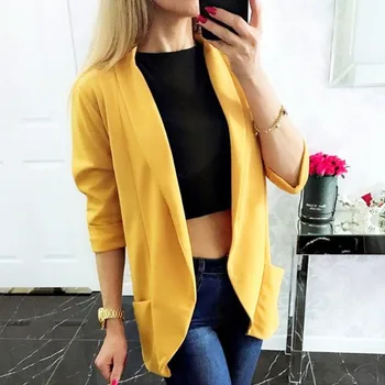 

Women Blazer Suit Autumn Chiffon Jacket Fashion Long Sleeve Loose Casual Solid Coat Office Lady Basic Jacket