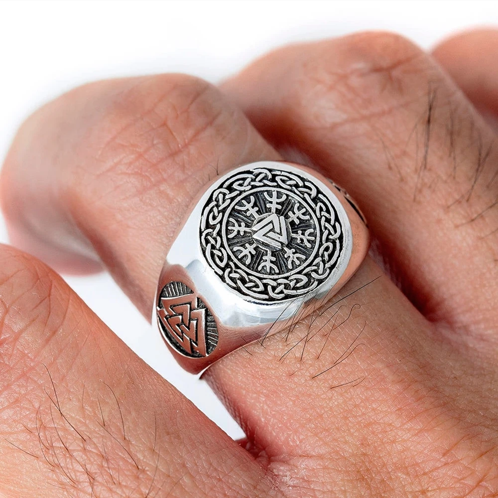 EYHIMD Valknut шлем Awe викингов кольцо из нержавеющей стали мужской оргиш один исландские руны Celtics Knot ювелирные
