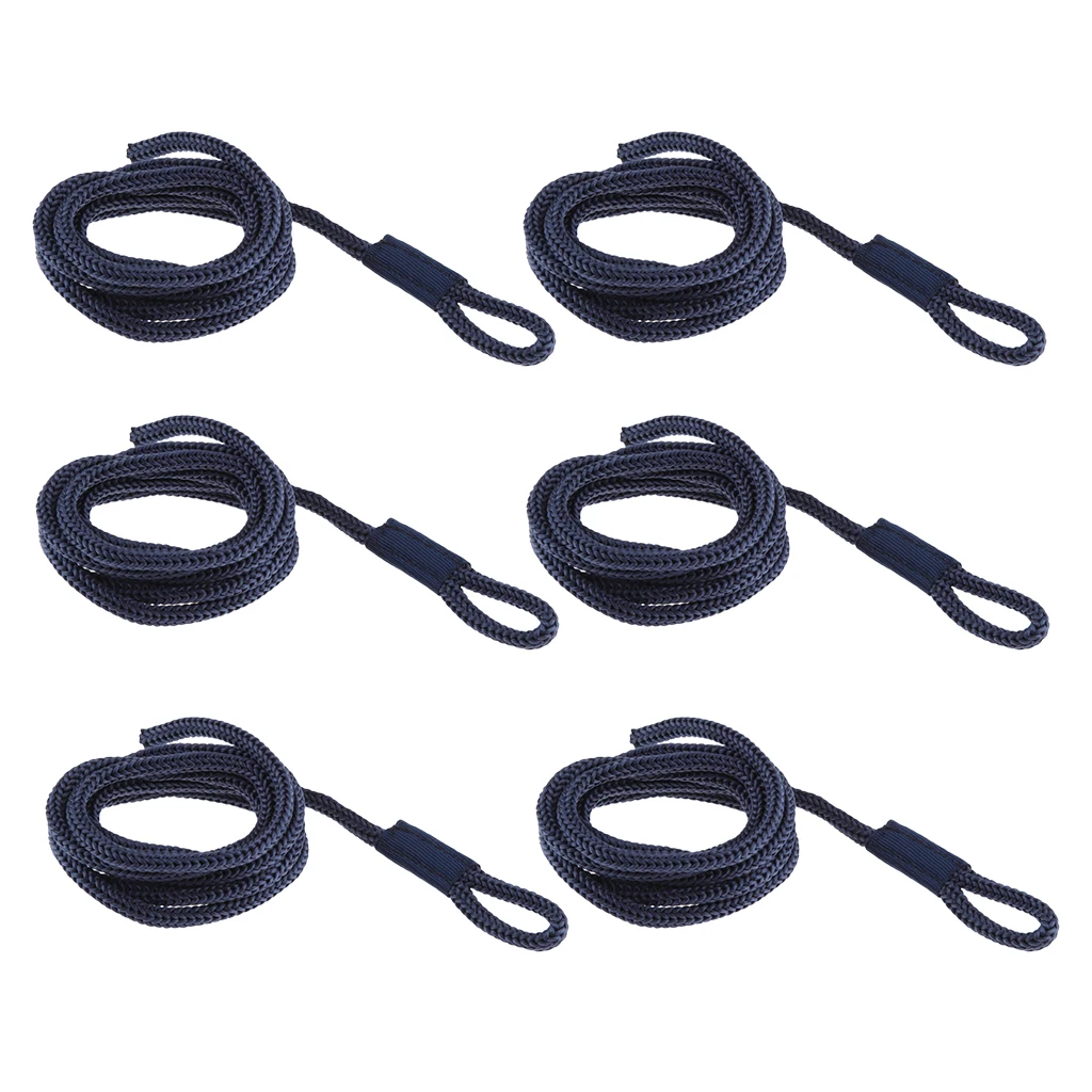 6 Pieces 1/4 INCH X 5 FT BlueDouble Braided Fender Line, Boat Mooring Line Spliced Eye