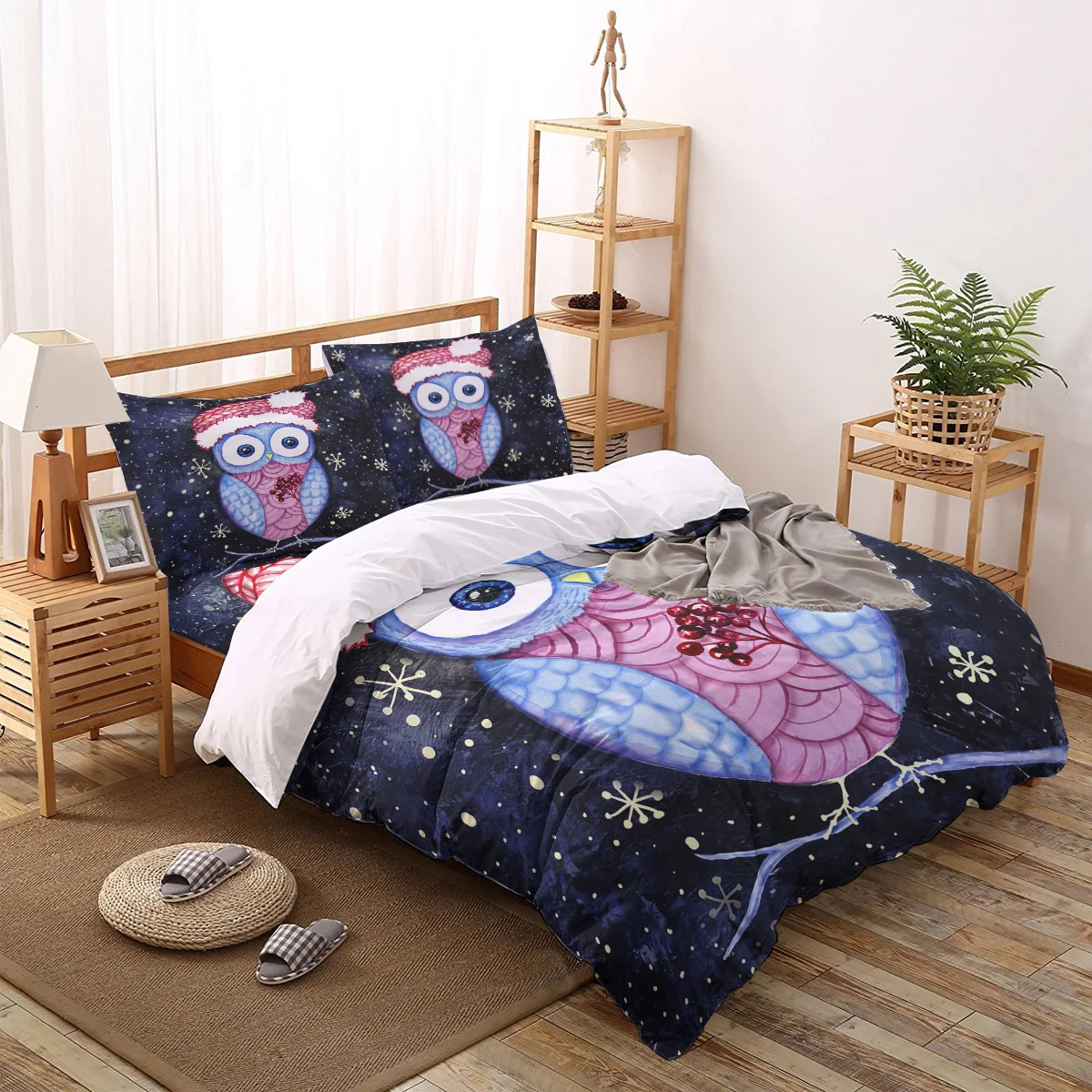 WARMTOUR пододеяльник Merry Christmas мультфильм сова набор пододеяльников 4 комплект постельного белья для кровати