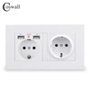 COSWALL 2 Gang Russia Spain EU Standard Wall Socket With 2 USB Charge Port Hidden Soft LED Indicator PC Panel Black White Grey ► Photo 1/5