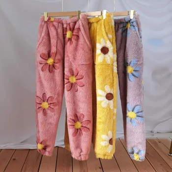 

Korean Style Autumn Winter Coral Fleece Women'S Pajama Pants Loose Large Size Thick Warm Flannel Home Pants Cute Plush Trousers