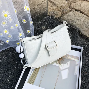 

Summer Fashion Baguette Bags For Women 2020 Alligator Pattern Female PU Leather Shoulder Bag Sac Femme Designer Handbags