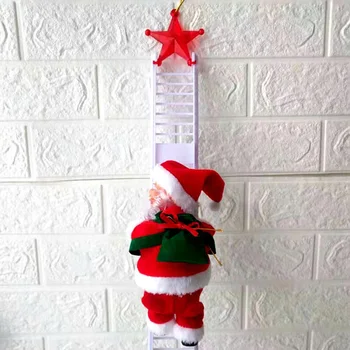 

Door Window Jingle Bells Party Christmas Decor Singing Santa Climbing Ladder Funny Indoor Drop Ornament Gift With Presents Bag