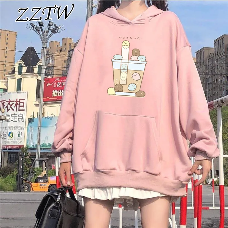 

Кавайный принт Sumikko Gurashi зимние теплые женские толстовки Повседневный пуловер унисекс толстовки с котом мультяшное пальто для женщин