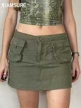 

IAMSURE Solid Pockets Cargo Skirts With Shorts Women 2021 Fashion Sexy Slim Low Waisted Mini Skirts Summer Ladies Streetwear