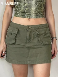 IAMSURE Solid Pockets Cargo Skirts With Shorts Women 2021 Fashion Sexy Slim Low Waisted Mini Skirts Summer Ladies Streetwear