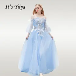 Это Yiya вечернее платье, с вырезом лодочкой женские вечерние платья синий плюс размер халат De Soiree элегантный фонарь рукав вечерние платья E645