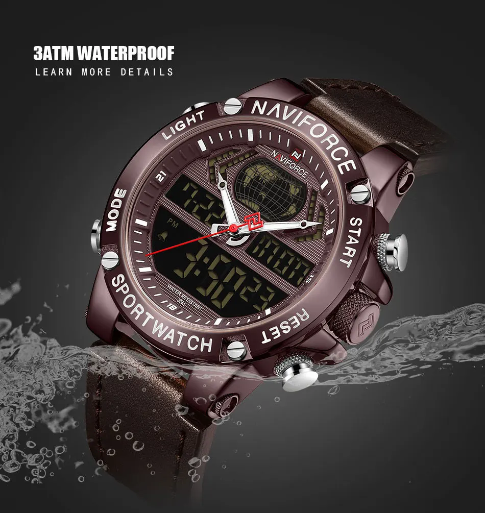 NAVIFORCE новые мужские часы Топ люксовый бренд кожа водонепроницаемые мужские спортивные часы кварцевые аналоговые цифровые часы мужские Relogio Masculino
