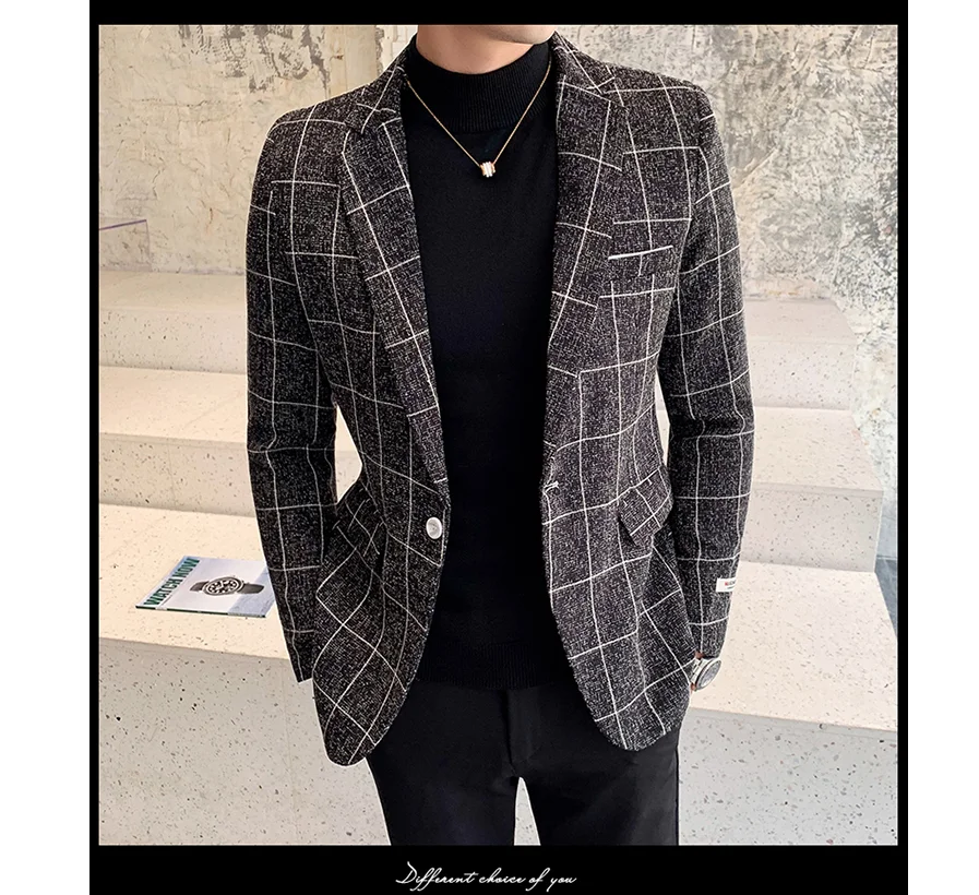 Осень-зима мужской костюм куртка высокое качество Slim Fit мужской костюм с блейзером Размеры S M L XL XXL XXXL Бизнес пиджак в сеточку Для мужчин Куртки
