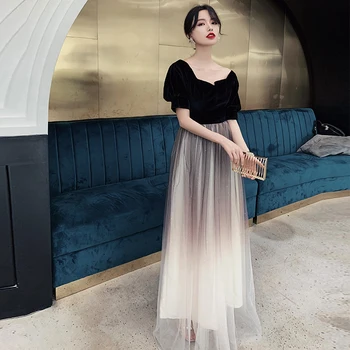 

Plus Size 3XL Black V-Neck Evening Party Dress Lantern Sleeve Prom Gown Elegant Mesh Pleated Formal Dress Vestidos De Festa