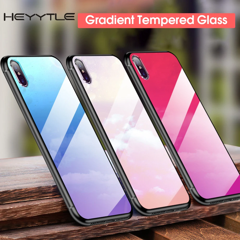 Heyytle модный градиентный стеклянный чехол для iPhone X XS MAX XR 8 7 Plus 6 6s Мягкий край