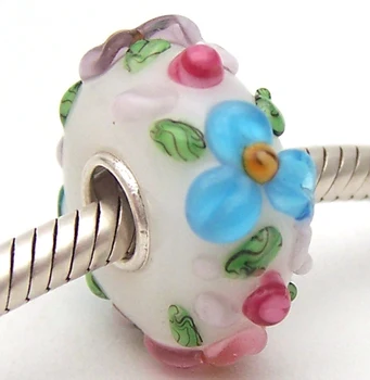 

PJG1967 100% S925 Sterling Silver Beads Murano Glass beads Fit European Charms Bracelet charms diy jewelry Lampwork GlassBeads